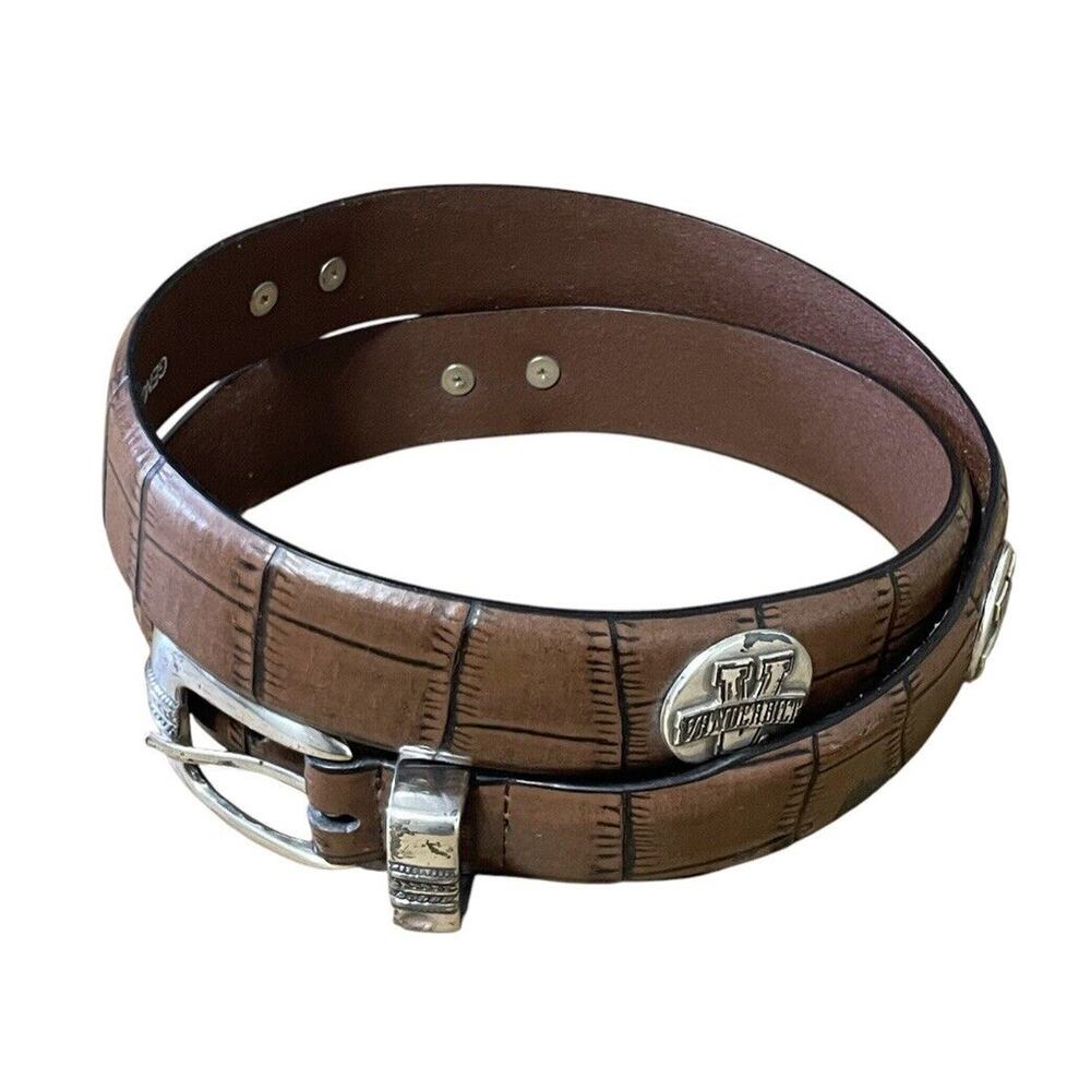 Enmon Vanderbilt Commodores Genuine Leather Grain Metal Belt Brown Size 38 Men